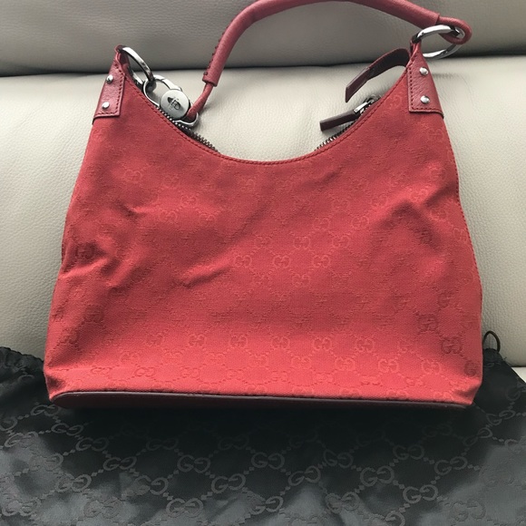 Gucci Vintage Red GG Canvas Ring Handle Shoulder Bag - Picture 2 of 7